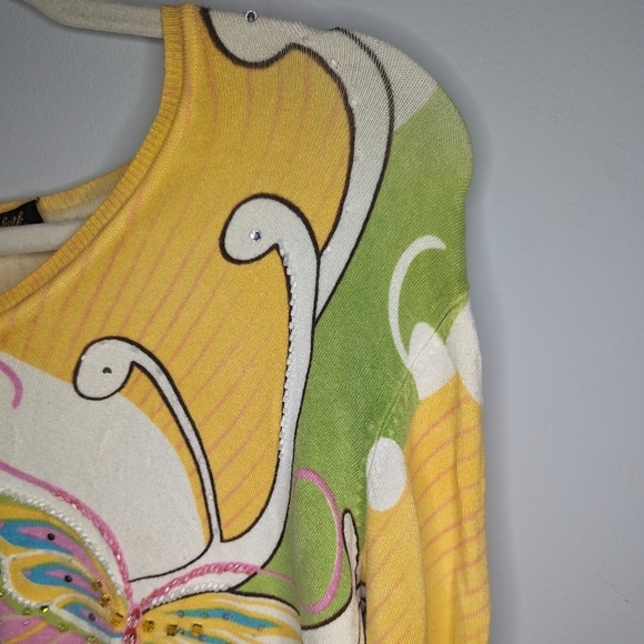 Y2K Vintage Elizabeth New York Sequin Butterfly Floral Nature Sweater Womans XL - Picture 6 of 11